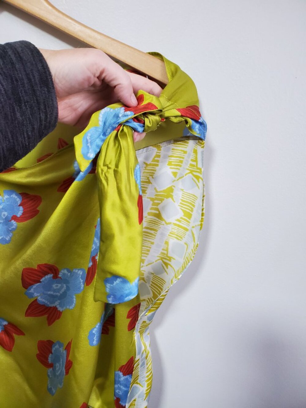 Zara One-Shoulder Floral Maxi Dress in Lime Green with Blue and Red Accents - Picture 4 of 14